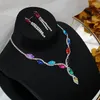 Pendentif Colliers Rouge Bleu Violet Cristal Strass Collier De Mariage De Mariée Boucles D'oreilles Costume Deux Pièces Robe De Banquet Ensemble De Bijoux