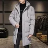 Parkas masculinas de comprimento médio jaqueta inflável outono e inverno parka com capuz forro de algodão masculino casaco quente 231116