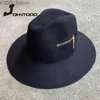 Wide Brim Hats Bucket Hats Cool black zipper Fedora retro women ladies floppy wide brim wool felt Fedora cloche hat church hats fedora hat black hat YQ231116