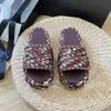 Marken-Hausschuhe, bunt, lila, gestrickt, aus Stroh, gewebt, dicke Sohlen für Damen-Outwear, lässige, vielseitige flache Sandalen