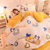 Yatak setleri süt kadife nevresim kapak aşk çocuklar sarı mercan polar battaniye yastık kılıfı sıcak yatak yorgan kapakları yıkama yatak hattı ev. Tekstil 231116