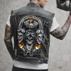 Herrenwesten Motorradweste Schädeldruck Hip Hop Punk Rock Biker Denim Weste Loch gerissene Baumwolle Sleevless Jean Jacke Mantel 231116