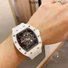 Automatic Watch n Factory Watches Swiss Rm055 White Ceramic Rm3502 Carbon Fiber 3501 Mechanical Multifunctional Timing Wristband De YB9CC