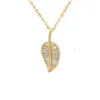 Diamond Solid Gold Leaf Pendant Necklace Women Fine Jewelry