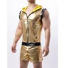 Underpants Men's Patent Leather Sex Suit Vest Shorts Gold European And American Gladiators