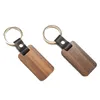 Personalized Leather Keychain Pendant Beech Wood Carving Keychains Luggage Decoration Key Ring DIY Thanksgiving Father's Day Gift LL