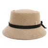Bérets chapeau en laine pour femme, seau plat, décoration de tarte au porc, casquette de rue, chapeaux melon avec ceinture assortis avec tout, automne hiver
