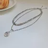 Pendant Necklaces Multilayer Round Brand Necklace Female Niche Design Sense Ins Retro Titanium Steel Sweater Chain Cold Wind Jewelry