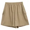 Damenhose, Baumwoll-Twill-Shorts für den Sommer, locker, elastisch, hohe Taille, A-Linie, weites Bein, Sport, Studenten