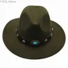 Ampla Brim Chapéus Bucket Chapéus Lã Mulheres Homens Fedora Chapéu Ampla Brim Jazz Igreja Padrinho Jazz Cap Com Punk Rebite Fita De Couro Tamanho 56-58cm YQ231116