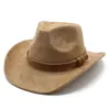 Novos chapéus de cowboy fedora de camurça femininos chapéu de feltro de aba larga para mulheres homens fedoras outono inverno moda casual trilby ao ar livre boné quente jazz top bonés 6 cores