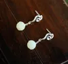 dangle earrings real sterlings925銀色のホワイトジェダイトロータス