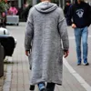 Herrtröjor grå stickad kofta mode lång manlig casual ärm outwear höst vinter varm hoodie lös streetwear 231116