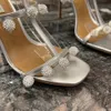 Aquazzura rhinestonesball pendant sandals stiletto Heels strap spool Heels sky-high Evening shoes women high heeled Luxury Designers Dress shoe factory footwear