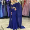 Элегантные арабские вечерние платья русалки с шифоновой накидкой и золотыми кружевными аппликациями, длинное платье для выпускного вечера из бисера, Дубай, Турция, королевские синие вечерние платья для женщин 2024