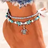 Anklets خمر Sea Turtle Starfish Shell حبات الكرات للنساء الجديد متعدد الطبقات سوار الساق الساق يدويًا بوهيميان المجوهرات 231116