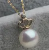 Chains 18K Gold Crown Pearl Pendant Seawater Classic Round Extremely Bright CAE53