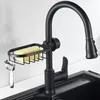 Estante ajustable para grifo de baño, almacenamiento de cocina, fregadero, esponja, escurridor, soporte para artículos diversos de ducha, color negro y plateado, espacio de aluminio