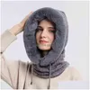 Beanie/Skull Caps Winter Cap With Mask Set Hooded For Women Warm Knitted Cashmere Outdoor Ski Windproof Hat Thick Plush Fluffy News Br Dh1Ob