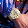 Wristwatches ONOLA Fashion Mens Tonneau Watches Waterproof Chronograph Quartz Clock Sports Silicone Strap Yellow Wristwatch Luxury 2023
