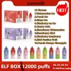 Original Elf Box 12000 Puffs Disponibla Vape Pen Puff 12000 E Cigarett 0% 2% 3% 5% förångar Laddning 0,8 Mesh Coil Vape Pen Puff Bbars 10 Smak i lager Puff 12K vs Elf Bar