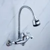 Küchenarmaturen Wandmontierter Wasserhahn 360 Grad drehbarer flexibler Schlauch Doppelloch-Pull-Down-Spülbeckenspray Kaltwassermischer