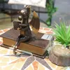 Decorações de jardim dragão livro de leitura estátua escultura animal estatuetas decorativas de resina arte colecionável presentes ornamentos de mesa para casa