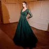 Dit arabe vert émeraude manches longues robes de soirée pour les femmes col en V profond robes de bal occasion spéciale