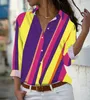 Kvinnor BLOUSES Fashion Geometry Stripe Print Long Sleeve Office Shirt Elegant Women Blus Tops 2024 Spring Summer Casual Button Lady