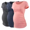 Maternity Tops Tees Maternity Tees Clothes Ropa Embarazada Shirt O Neck Tops Pregnancy T-Shirt Casual Flattering Side Ruching Maternity Pullover 230414