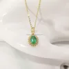 Gemstone Natural Emerald Diamond Real Solid Pendant Necklace For Women Jewelry Gift Custom 14K 9K Gold