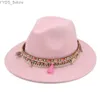 ワイドブリムハットバケットハットMISTDN 2022 NEW LADIES WOMINS'S PANAMA HATS FEDORA TRILBY CAPSウールブレンドワイドブリムボヘミアタッセルハットバンドサイズ