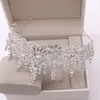 Set di gioielli da sposa di lusso color argento cristallo goccia d'acqua strass da sposa diademi corona collana orecchini Dubai Set 231116