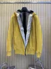 Mens Fur Autumn and Winter Loro Paina Casual Yellow Jackets with Hooded Velvet Liner