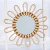 Espelhos Rattan Round Makeup Mirror Decoration Home Inovative Art Deco Case de banheiro montado na parede