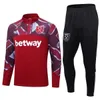 2023 2024 Ensembles de survêtement de football West Hammers 23/24 Unions à moitié tirées Manches longues Hommes et enfants Costume d'entraînement de football survetement pied Chan Dall kits de jogging