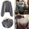 Pulls pour femmes Femmes Automne Hiver Casual Gris Long Court Jumper Perle Pull en tricot et pulls Style coréen