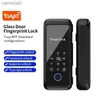 Smart Lock Tuya APP Controllo Serratura in vetro scorrevole Impronta digitale Smart Lock Bluetooth 13,56 Mhz RFID Porta elettronica singola doppia in vetro BoltlockL231116