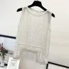 Kvinnors tankar 2023 Summer Ladies Luxury Elegant O Neck Pearl Beaded Tassel Vest T-shirt Kvinnor Sexig oregelbunden ärmlös tank TOPS Kvinna