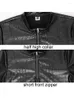 Men's T Shirts Gothic Half High Collar Croco Prints Elastic PU Leather Tshirt Long Sleeve Zip Men Tight Motorcycle Tops Shaper