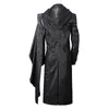 Men's Jackets Halloween Steam Retro Coat Stand Collar Black Hooded Punk Gothic Cape HalloweenCosplay Stage Performance