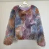 Women fur faux ins moda Y2K dziewczęta gradient Rainbow Fox płaszcz kobiety zimowa kurtka elegancka krawat farbowanie puszyste futrzane fałszywe płaszcze 231116