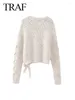 Women's Sweaters Fashion Bow Decorated Eight-Ply Braided Sweater Autumn Wrist Sleeve Hollow Round Neck Pullovers Y2K