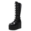 Stiefel Marke Design Weibliche Keile High Heels Knie Schwarz Plattform Boot Gothic Cosplay Schuhe Botas Femenina 231116