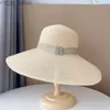ワイドブリム帽子バケットハットフレンチスタイル大きなワイドブリム夏帽子ラインストーンバンドStr Sun Hat Dome Flappy Plain Derby Garden Travel Beach Hats Packable YQ231116