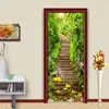 Wallpapers Self-adhesive 3D Door Sticker Mural Forest Stone Stairs Waterproof PVC Wallpaper Wall Stickers Living Room Bedroom Home Decor