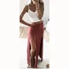 Rokken 2023 Collectie Hoge Taille Sexy Womens Dubbele Splitten Zomer Solid Lange Maxi Rok Groothandel Valentijnsdag Geschenken