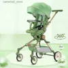 Strollers# Bidirectional Four Wheels High View Stroller Baby Stroller with Baby Comfort Portable Folding Sit and Lie Down Baby Pram Q231116