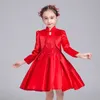 Kız Elbiseler Bahar Kızlar Cheongsam Prenses Elbise Çiçek Doğum Günü Kostümleri İşlemeli Tutu Veya Wrap 2pcs Set