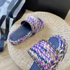 Marken-Hausschuhe, bunt, lila, gestrickt, aus Stroh, gewebt, dicke Sohlen für Damen-Outwear, lässige, vielseitige flache Sandalen